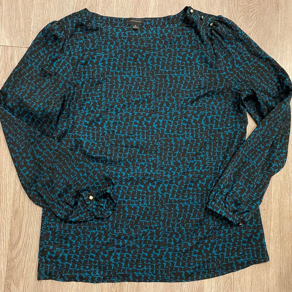 Silk Black and Blue Long-sleeve Blouse